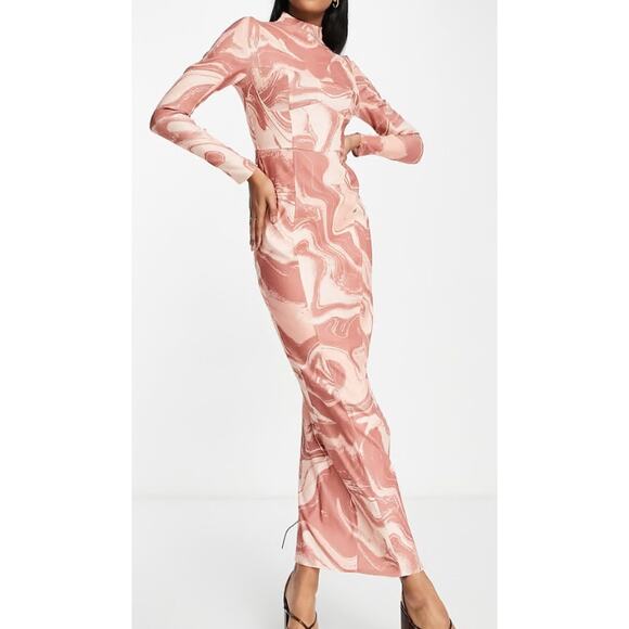 ASOS DESIGN Structured Pink Swirl Print Maxi Dress Seam Detail Size 12 - Picture 1 of 8